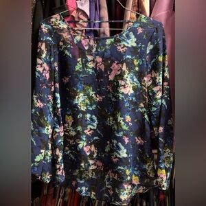 Charming Charlie Floral Sheer Hi Low Long Sleeve Top